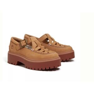 NEW Timberland Women's Beige Nubuck Stone Street Buckle Mary Jane Shoes US 9